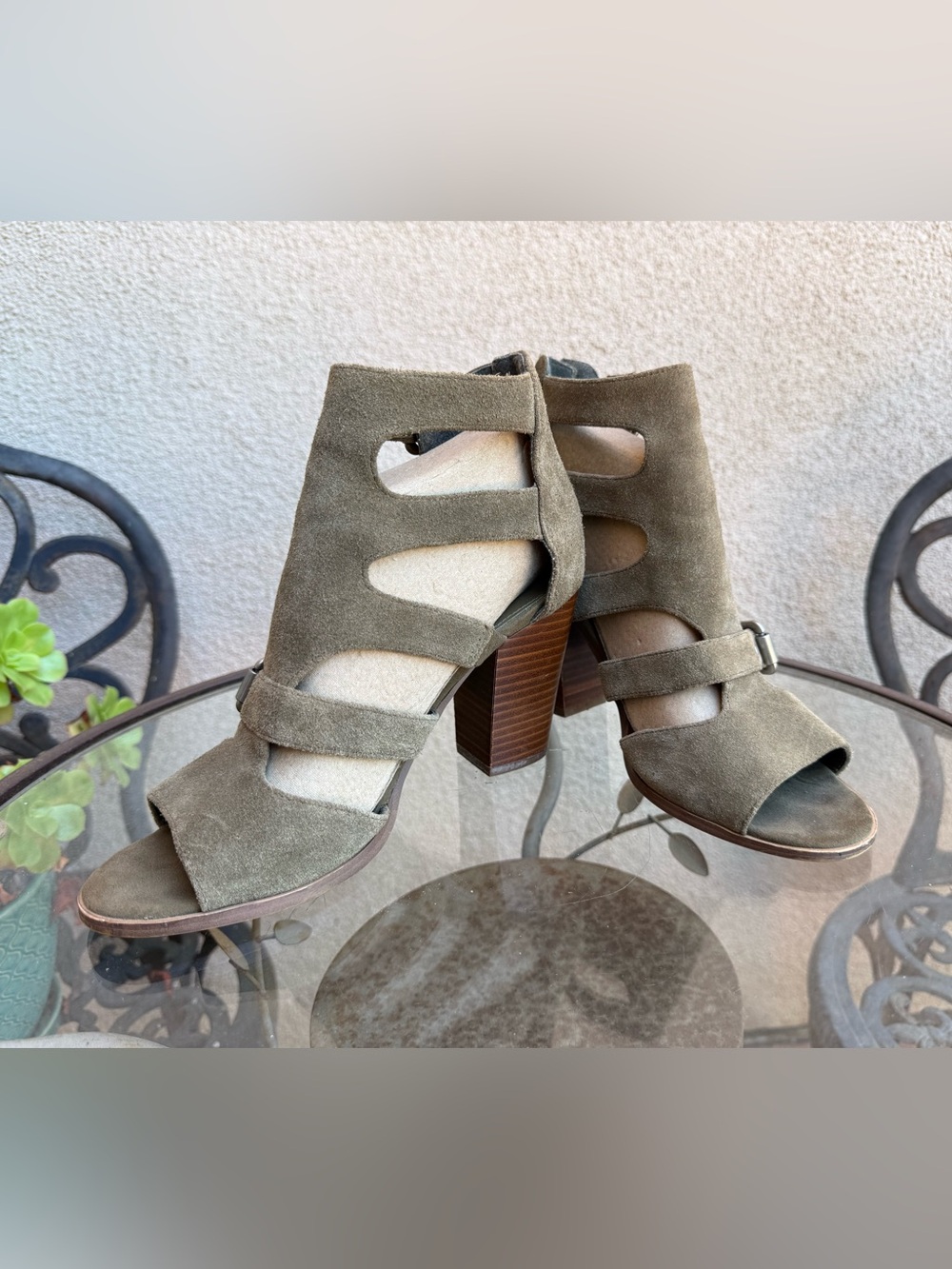 Marc Fisher Tan Suede Cutout Block Heel Sandals